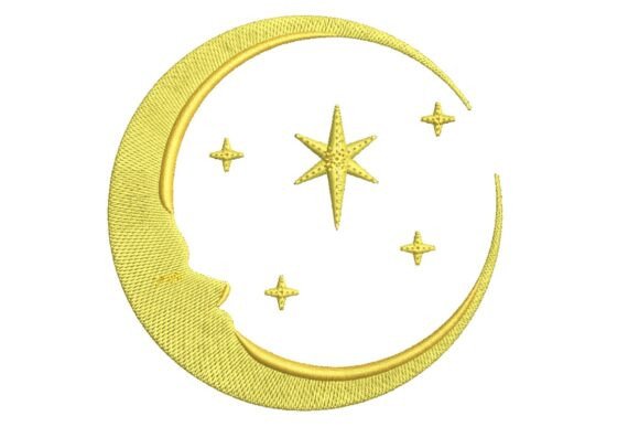 Bringing Magic to Life with the Golden Mystical Crescent Moon and Stars Embroidery Design