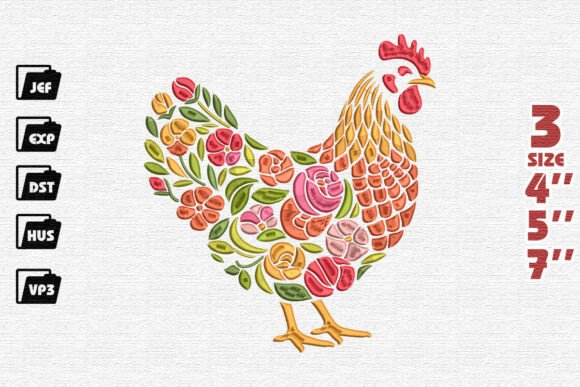 Evaluating the Colorful Folk Art Floral Chicken Embroidery Design for Textile Projects