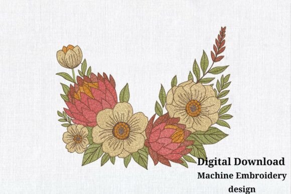 Exotic Floral Bouquet Protea Wildflower Embroidery Design