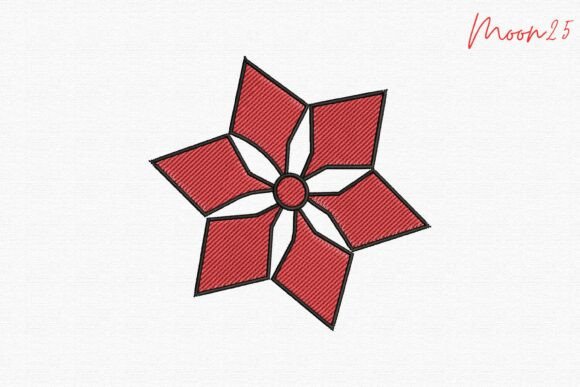 Modern Red Star Flower: Bold Embroidery Art