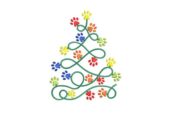 Paw Christmas Tree Embroidery Design