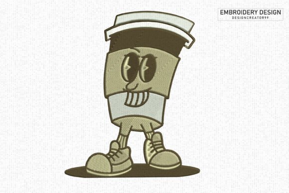 Stitching Nostalgia: The Charm of the Retro Coffee Cup Character in Modern Embroidery